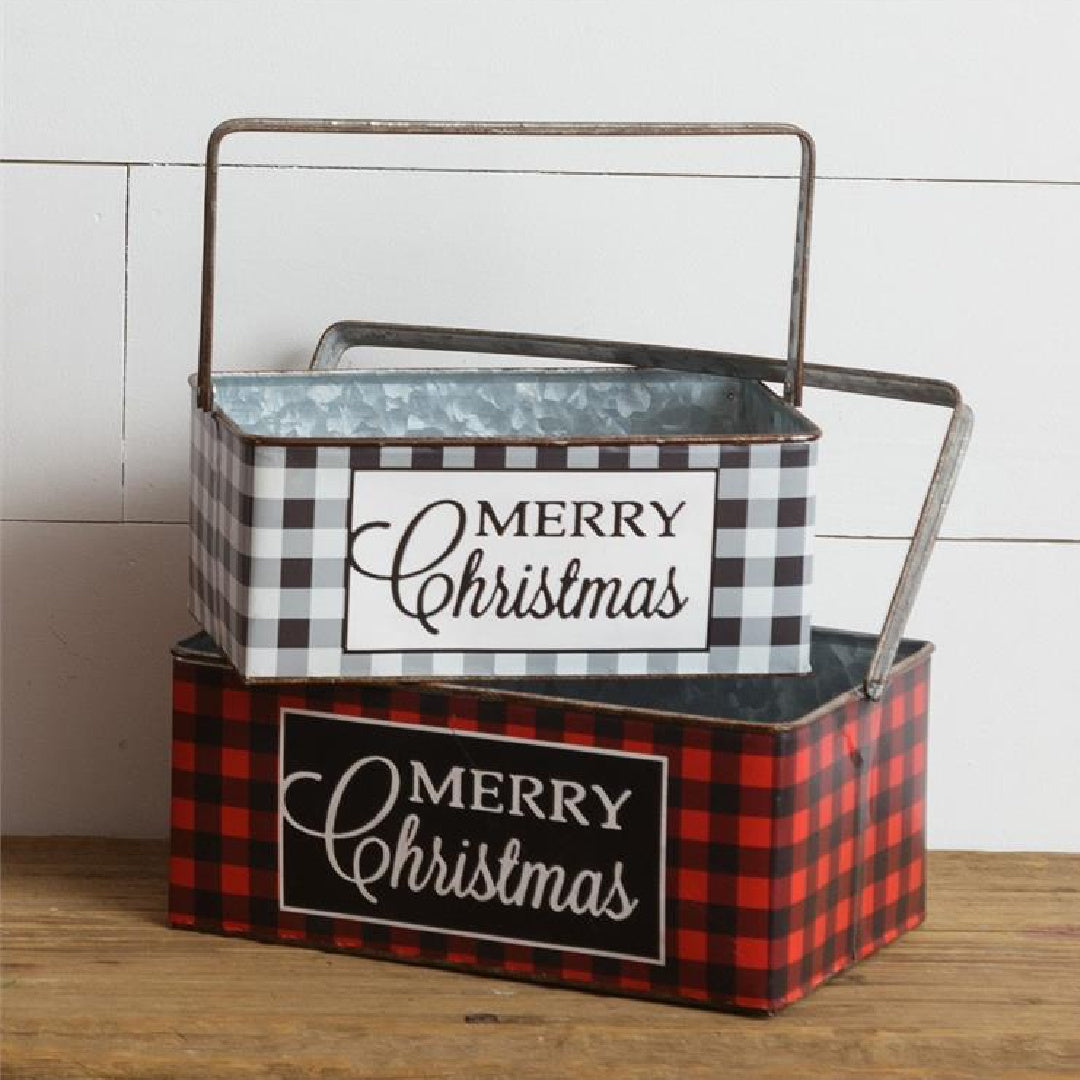 Plaid Tidings Metal Baskets (S/2)