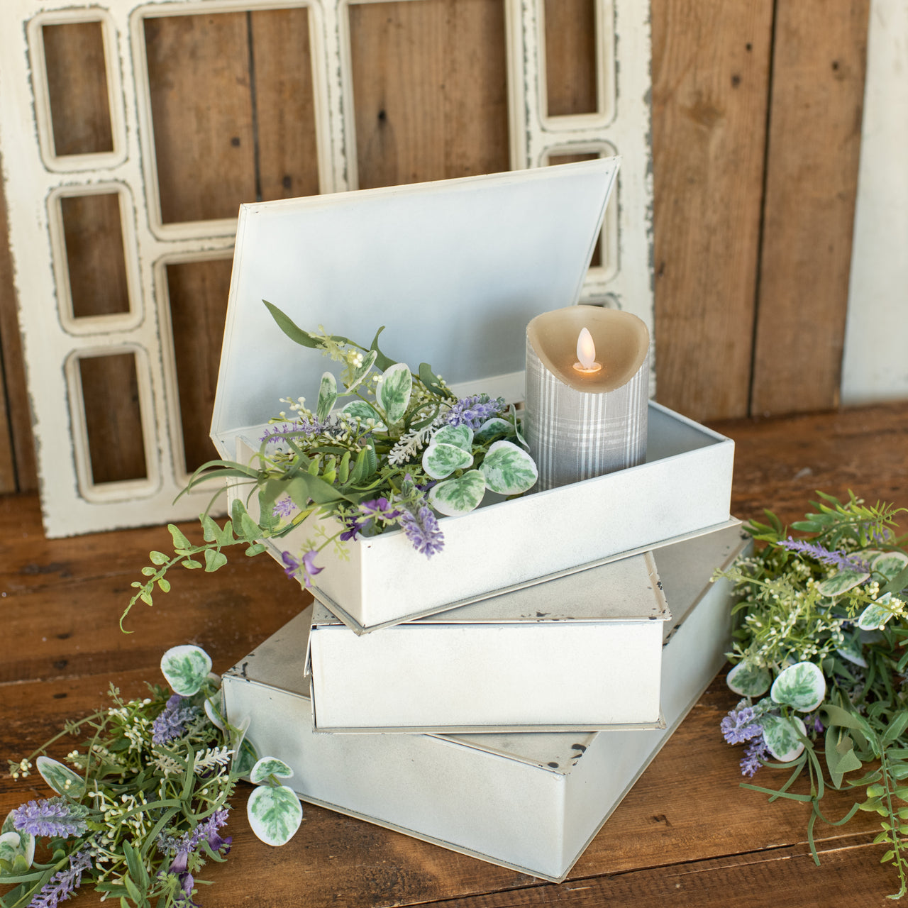 SHABBY CHIC WHITE METAL BOOK BOXES