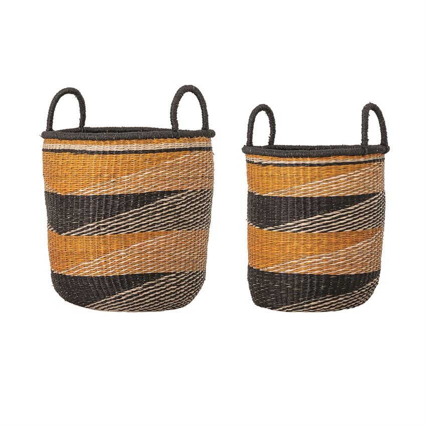 Black & Mustard Woven Baskets (Set of 2) (5610037215389)