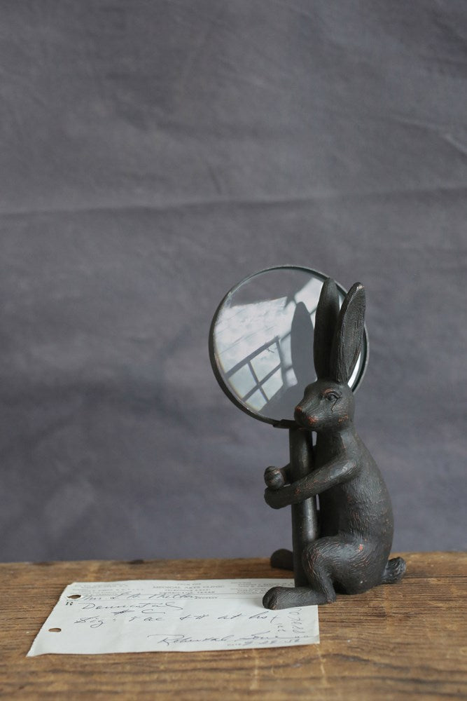 Bronzed Rabbit w/ Magnifying Glass