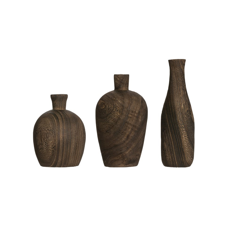 Black Charred Wash Wood Vases