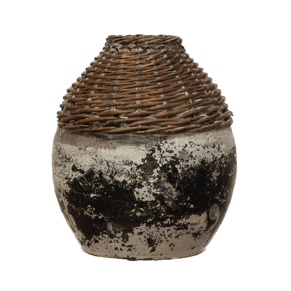 Hand Woven Rattan & Clay Vase
