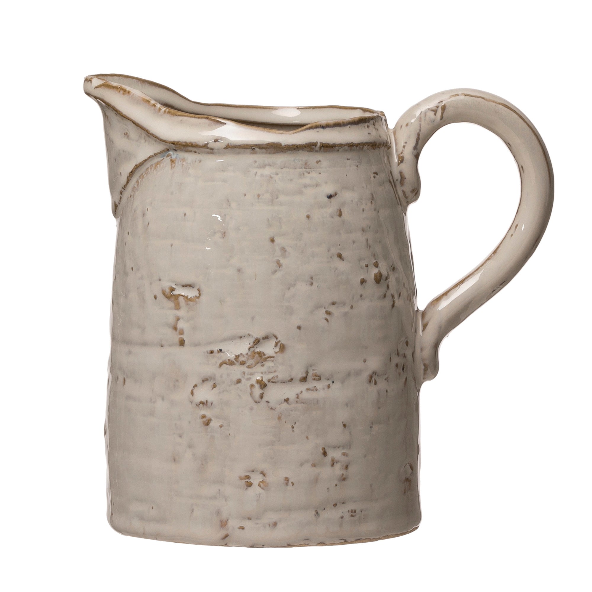 Distressed Stoneware Pitcher w/ Glaze