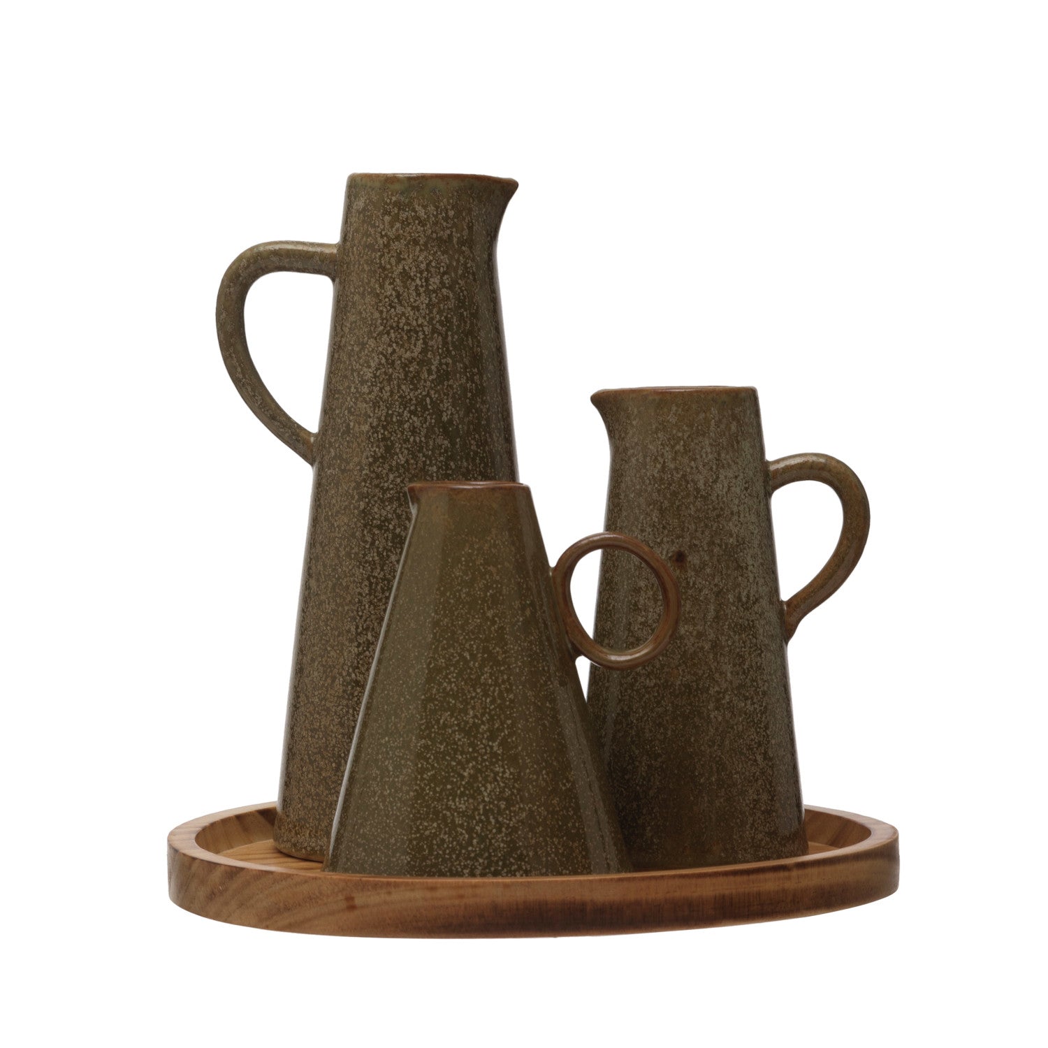 Stoneware Pitchers w/ Pine Tray (S/4)