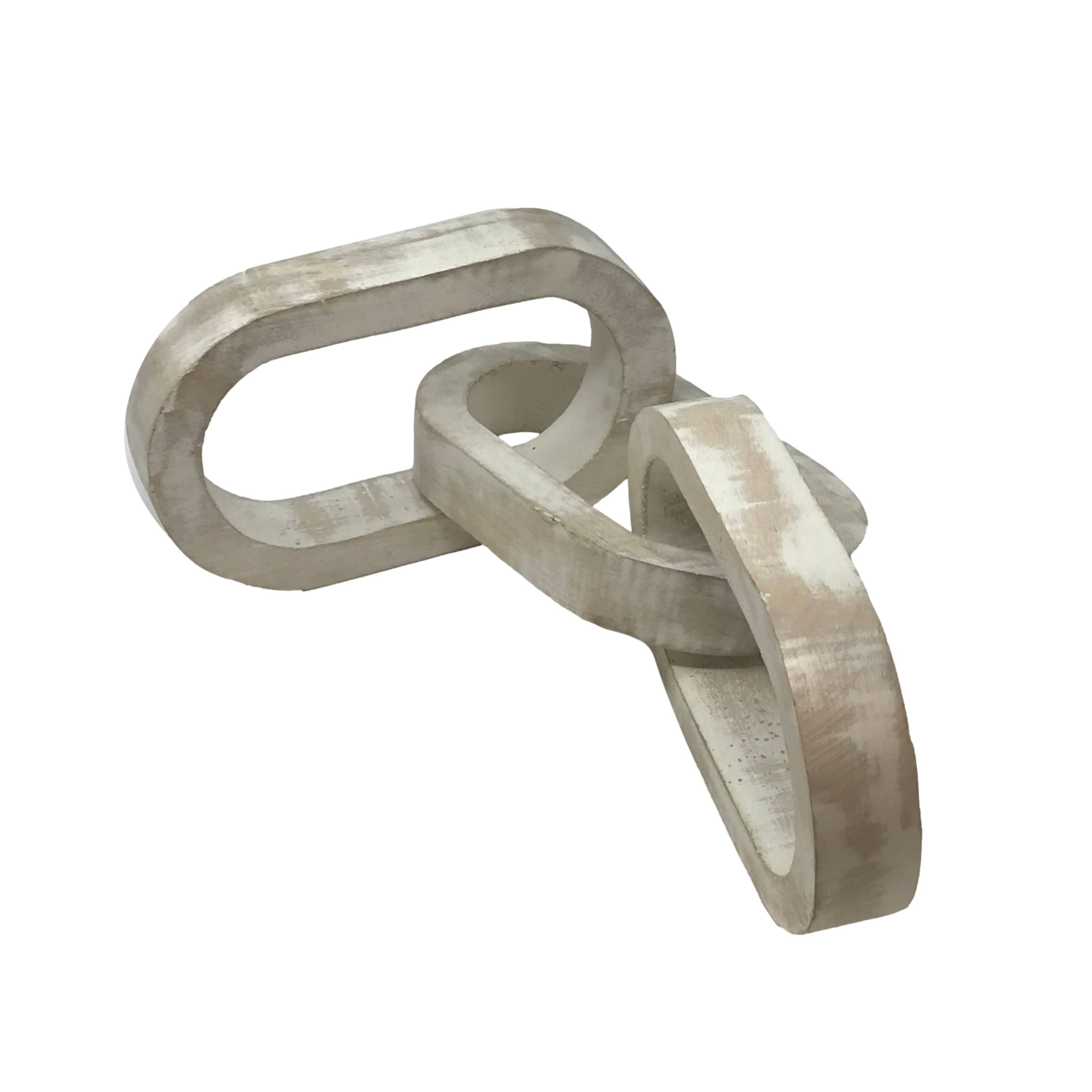 Oversized Whitewashed Carved Mango Wood Link Chain