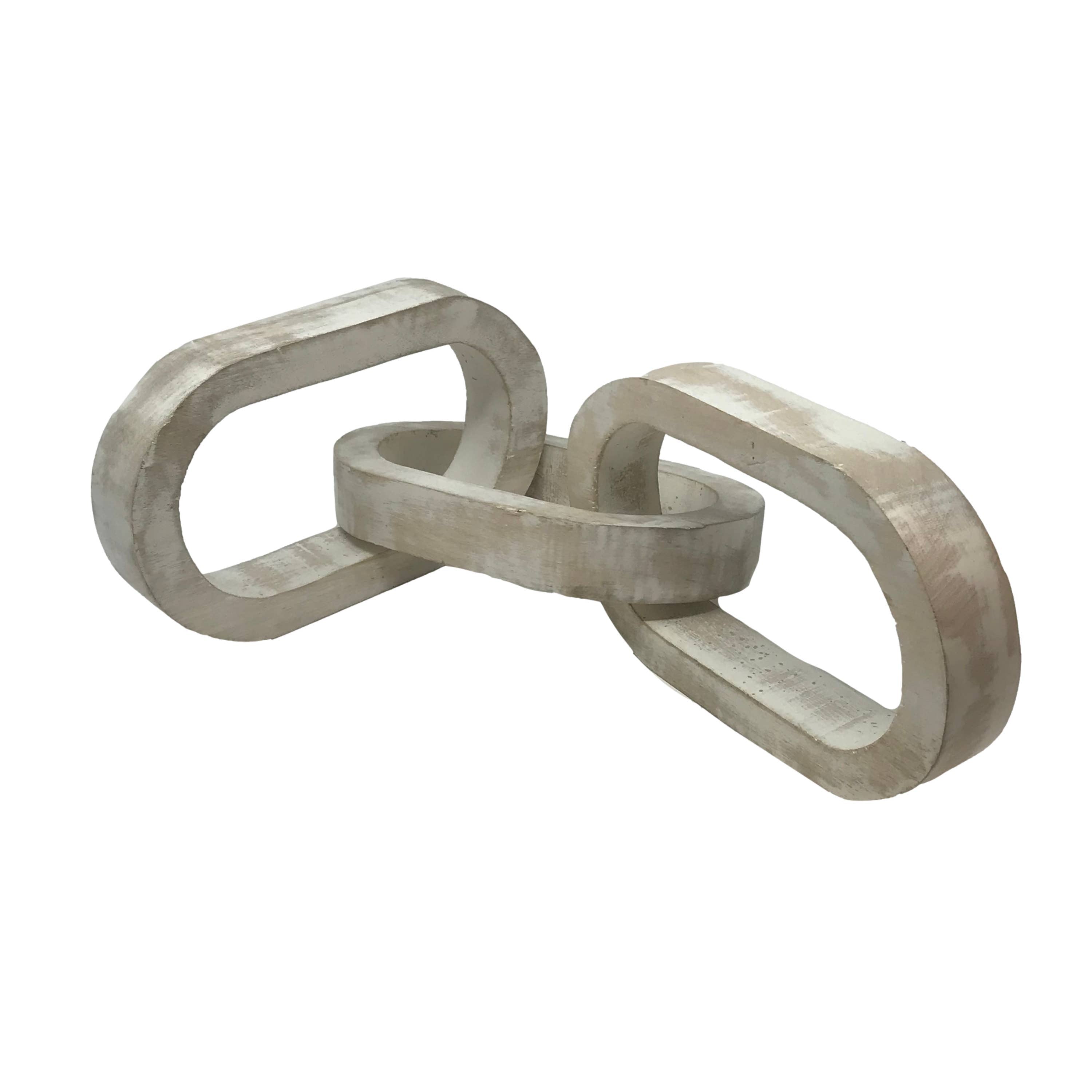 Oversized Whitewashed Carved Mango Wood Link Chain