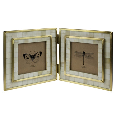 Double Frame, White Bone with Brass Border - 4x4