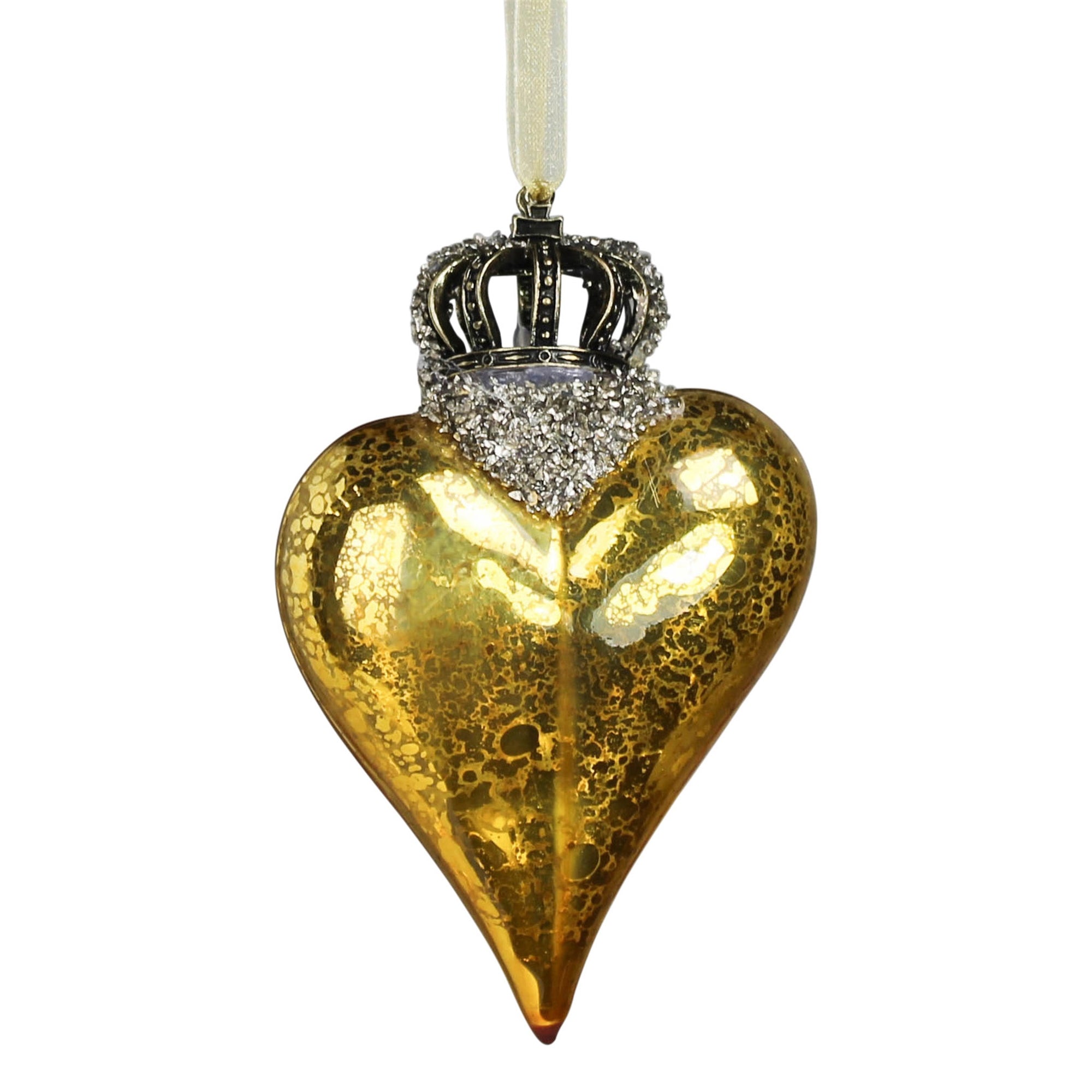 Crowned Heart Ornament, Glass, Gold