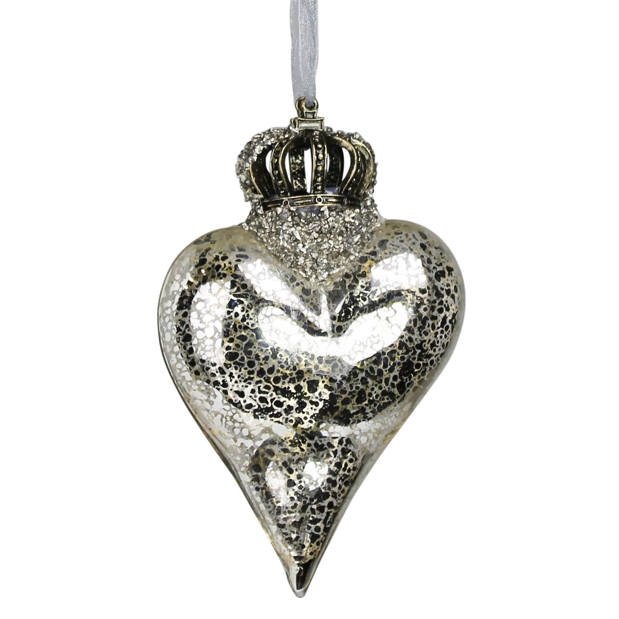 Crowned Heart Ornament, Glass, Silver