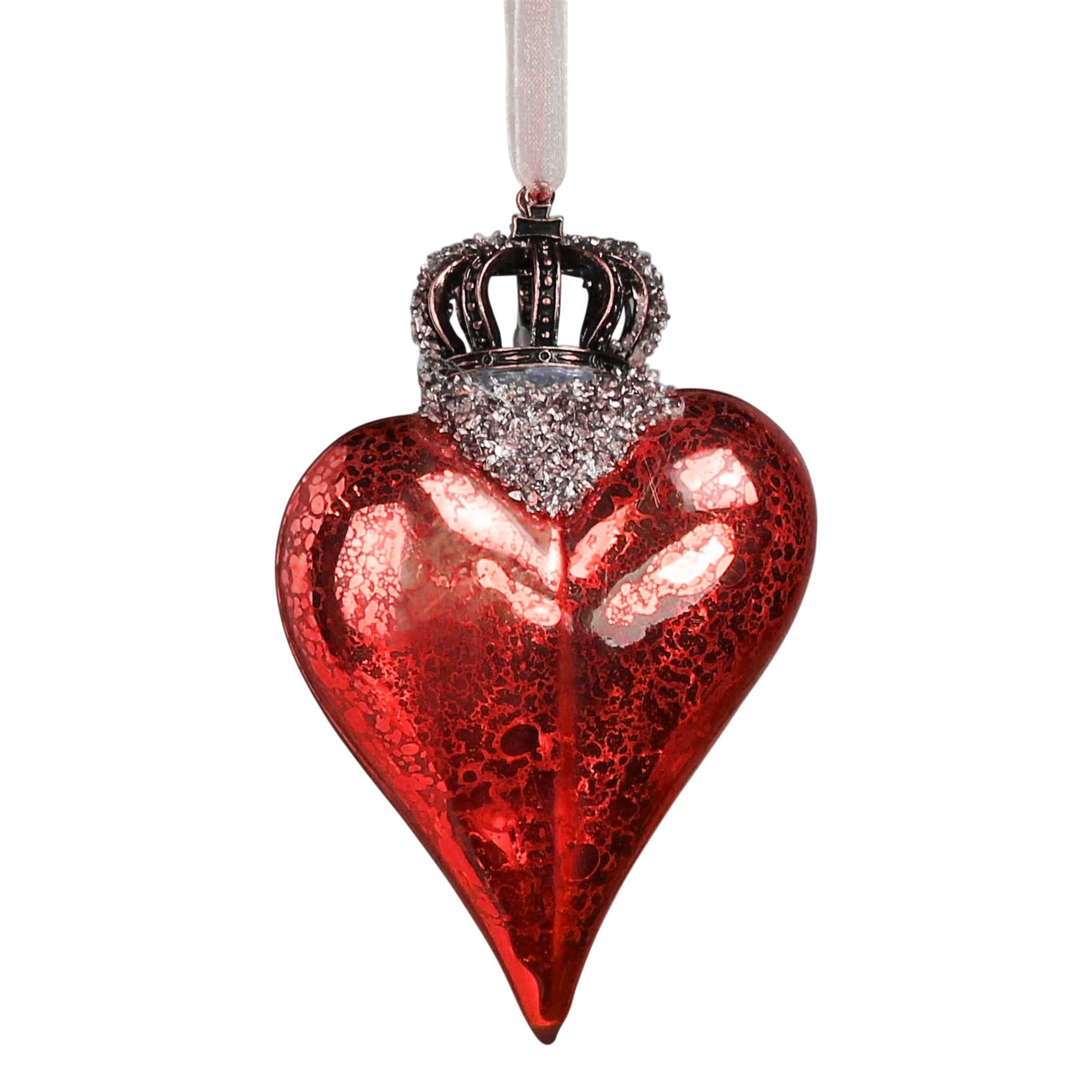 Crowned Heart Ornament, Glass, Red