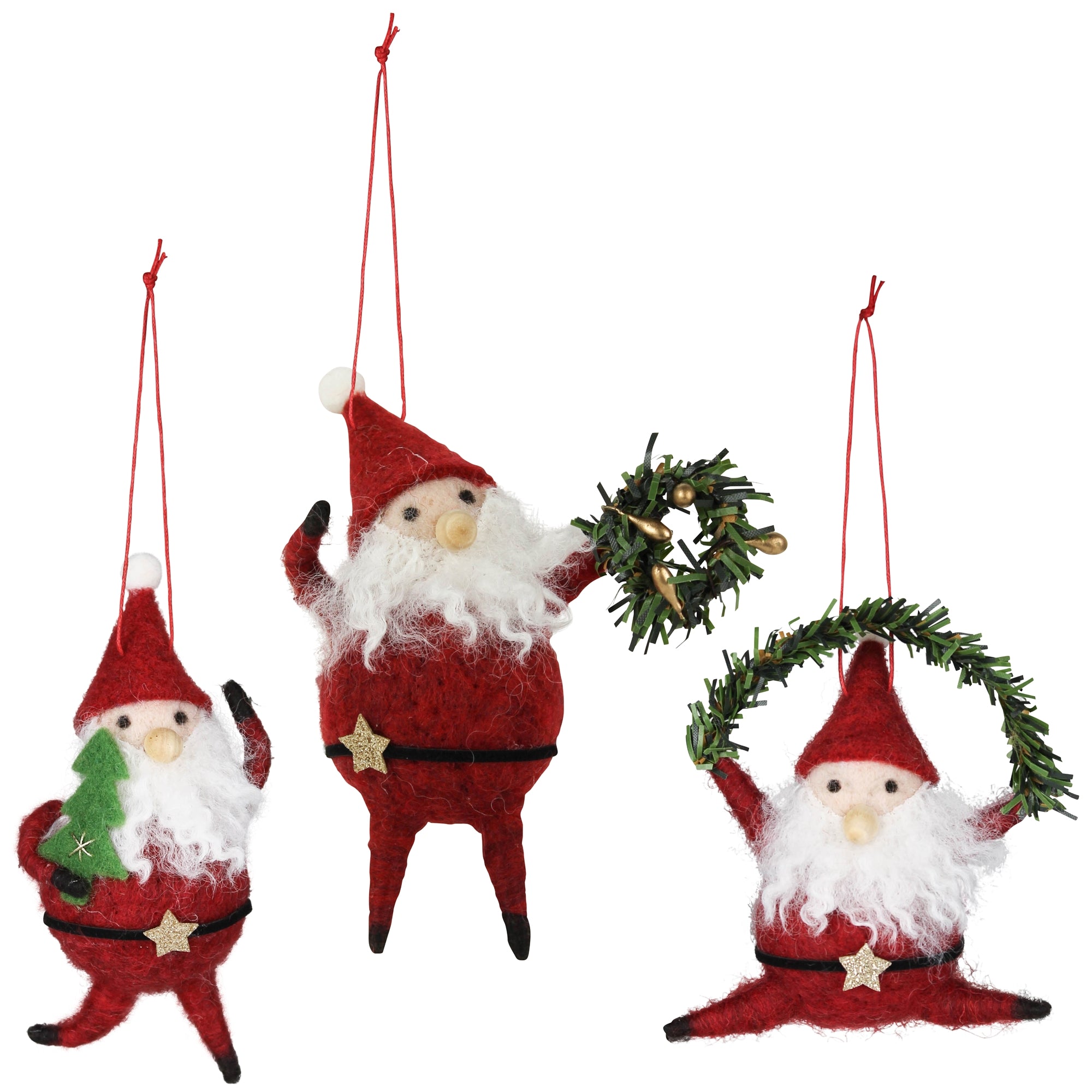 Dancing Santa Ornaments, Felt - Set/3