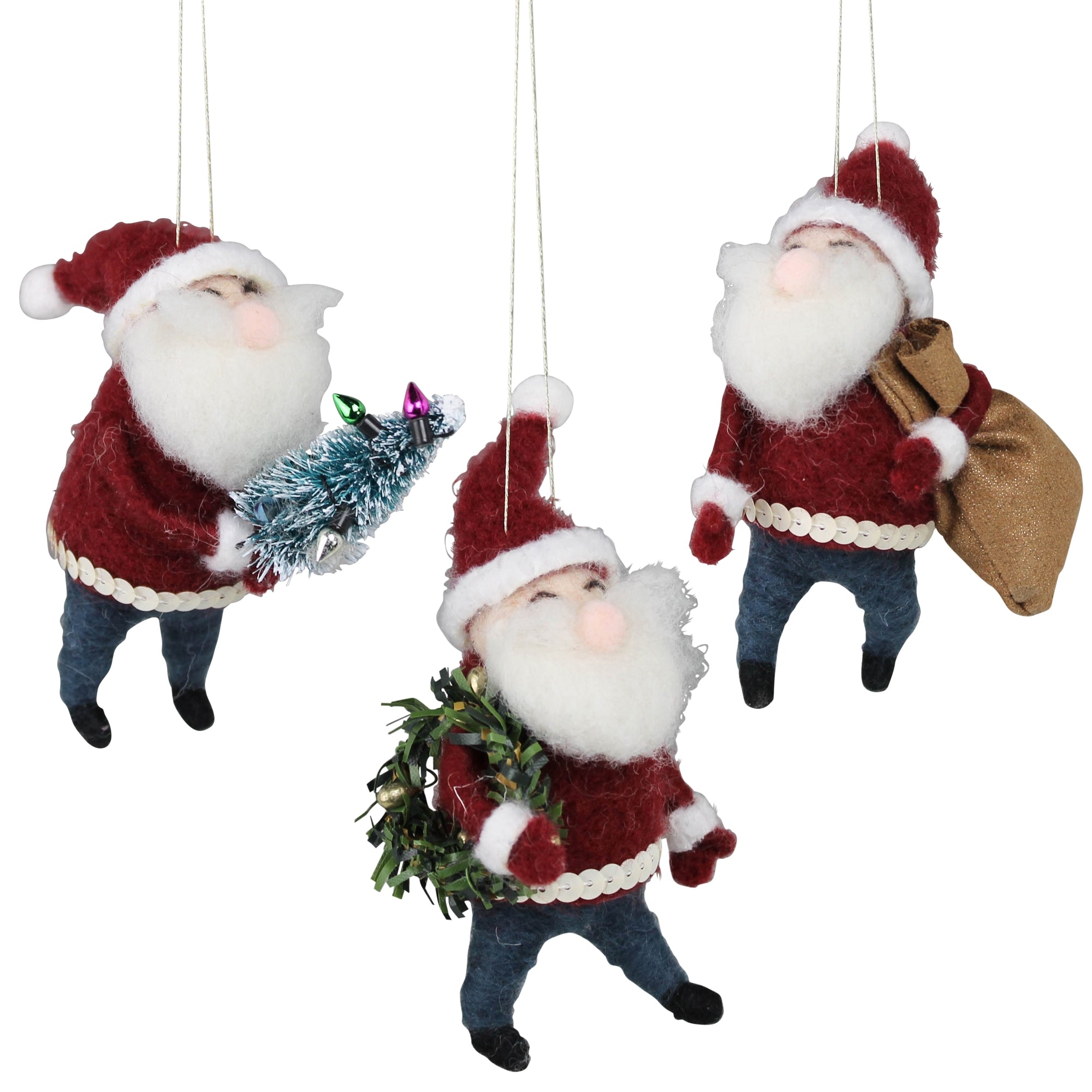 Santa Ornaments, Felt - Set of 3