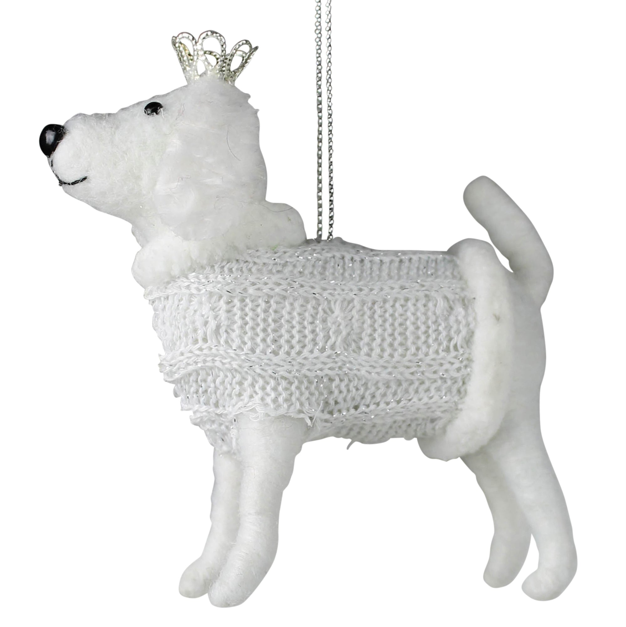 White Dog with Crown Ornament, Felt