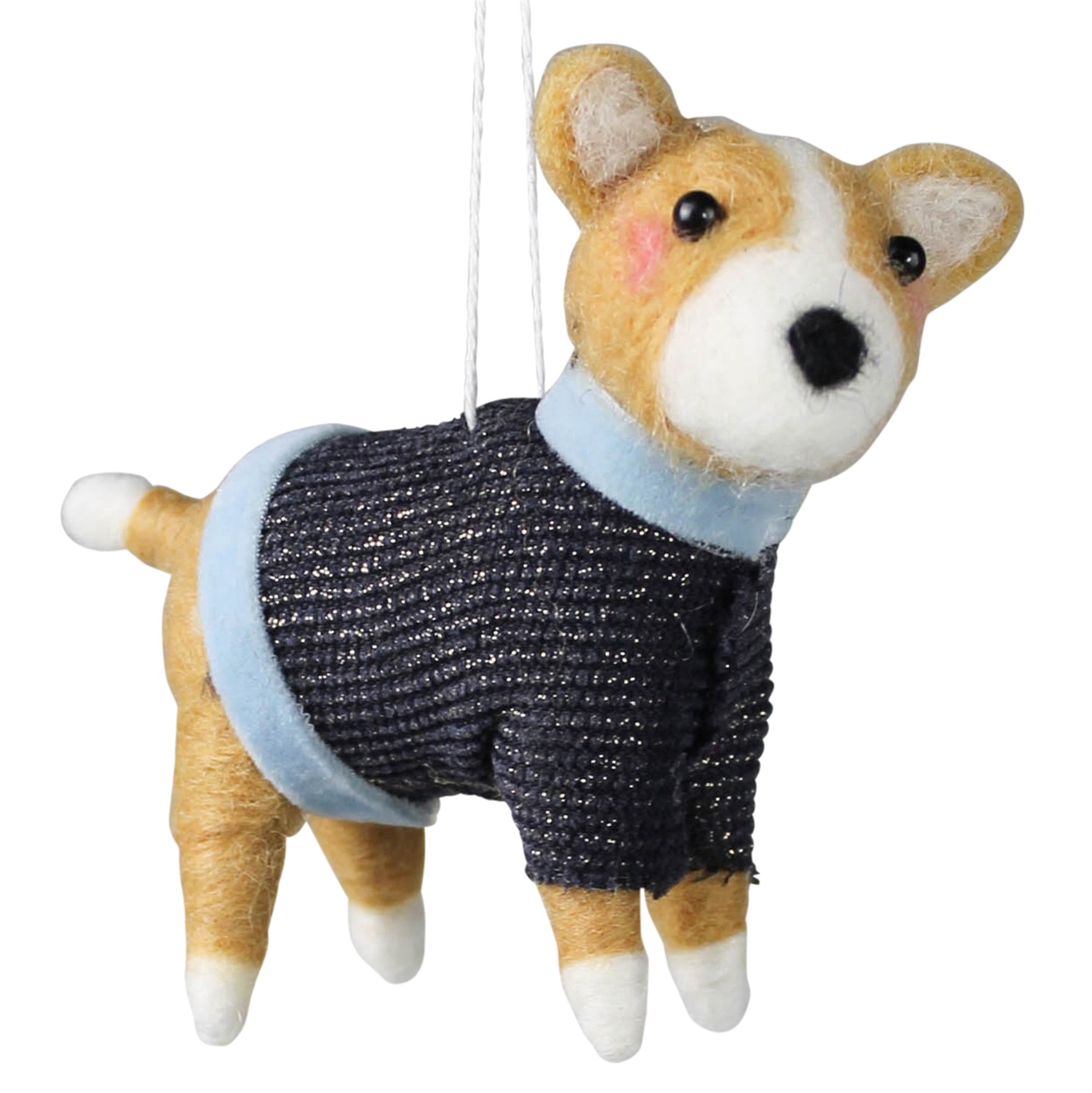 Brown Dog with Sweater Ornament, Felt