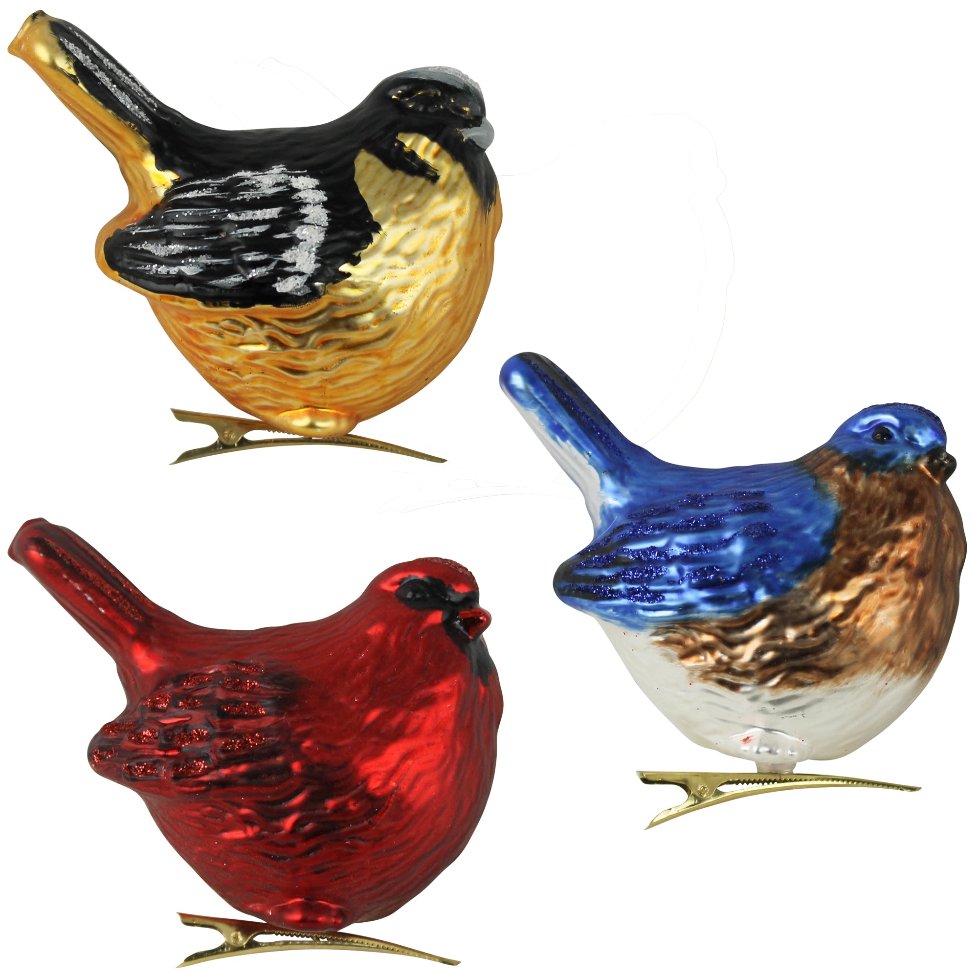 Bird Clip Ornaments, Glass, Set of 3