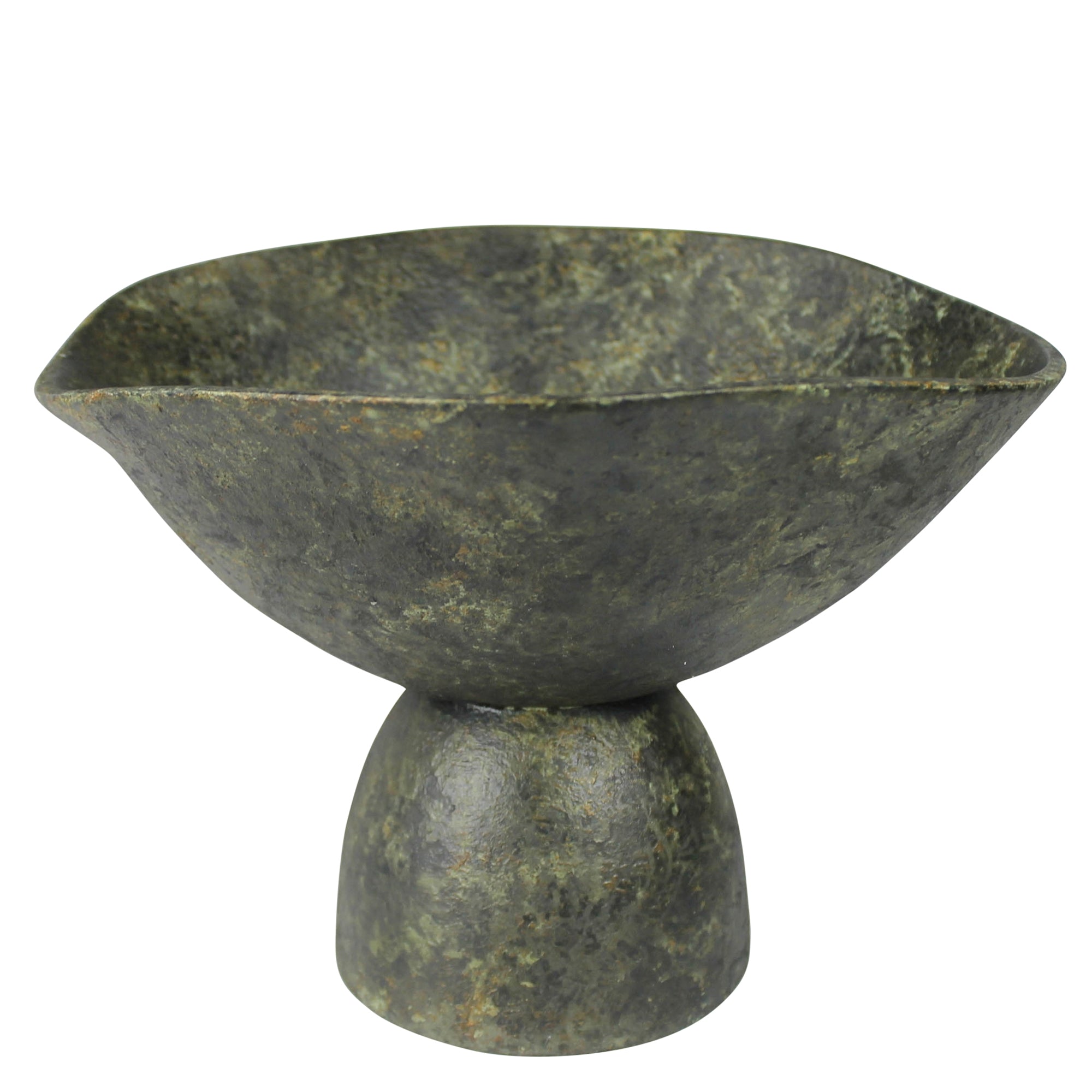 Bastia Organic Bowl on Base, Green Patina