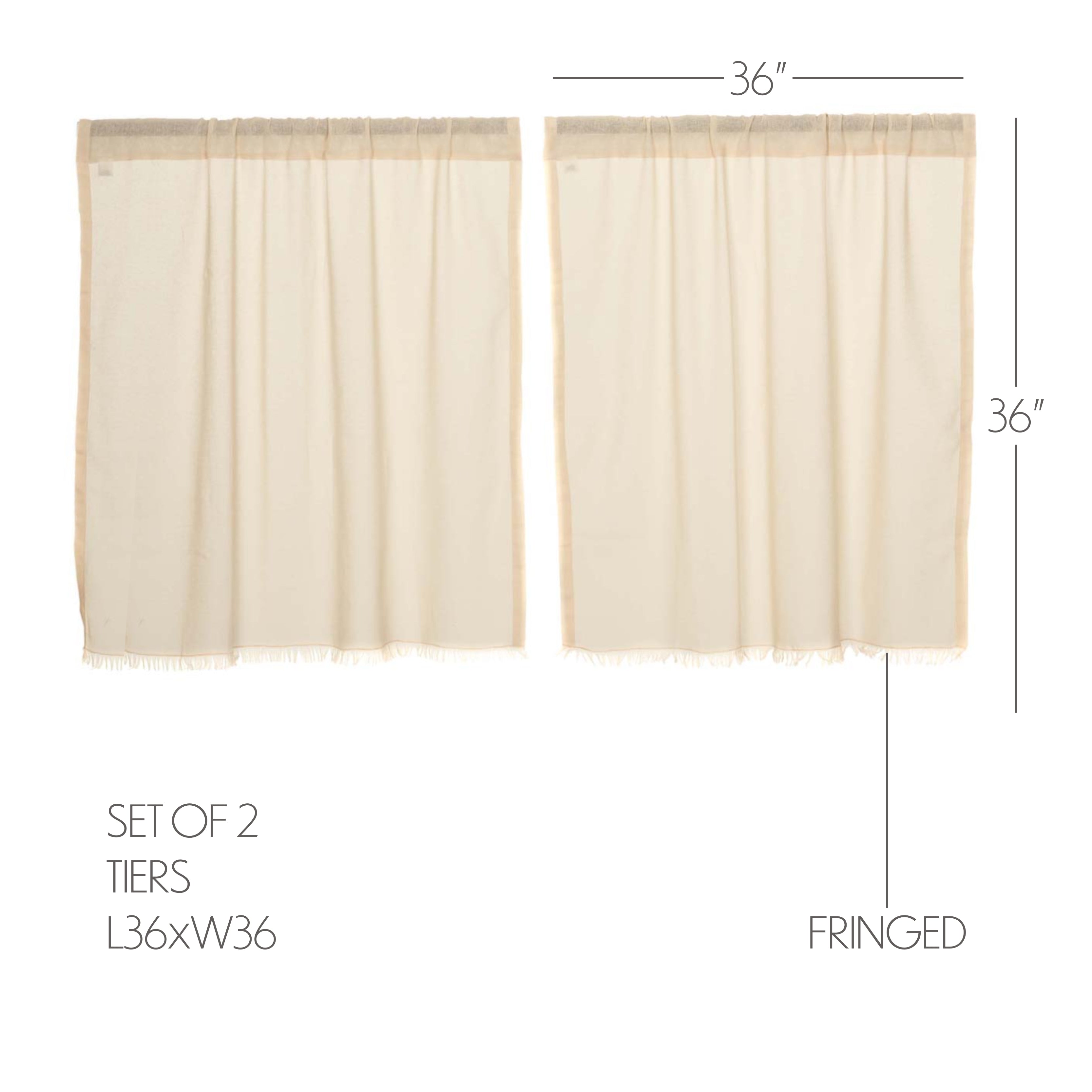 Tobacco Cloth Natural Tier Fringed Set of 2 L36xW36