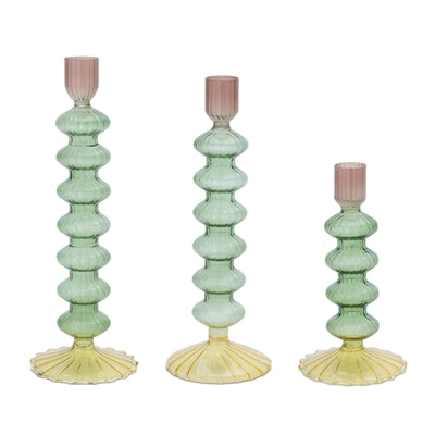 Taper Candle Holder (Set of 3) 6.5"H, 9"H, 9.75"H Glass