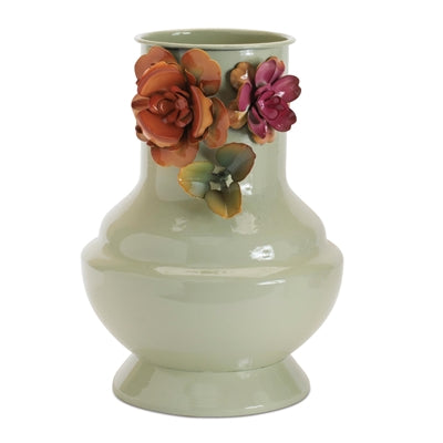 Vase w/Floral 9.5”H Iron