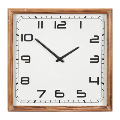 Wall Clock 16”SQ Wood/Glass