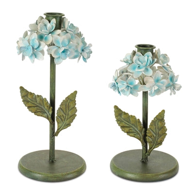 Hydrangea Taper Candle Holder (Set of 2) 7.25"H, 9.25"H Metal
