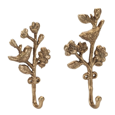 Floral and Bird Wall Hook (2 Asst) 6.75"H, 7"H Metal
