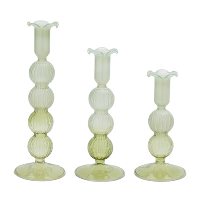 Taper Candle Holder (Set of 3) 6.5"H, 8"H, 9.75"H Glass
