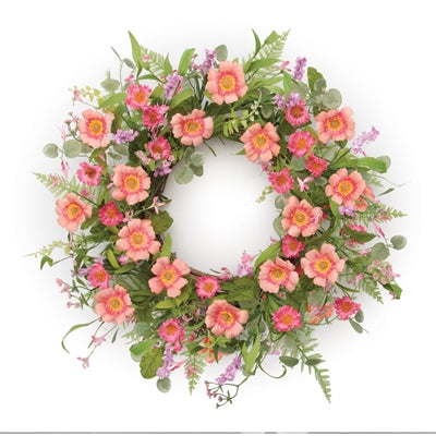 Mixed Floral Wreath 24”D Polyester/Plastic