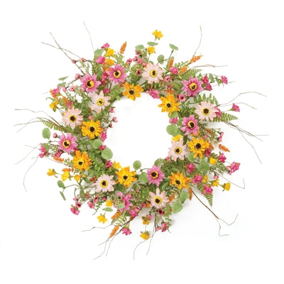 Mixed Floral Wreath 24”D Polyester