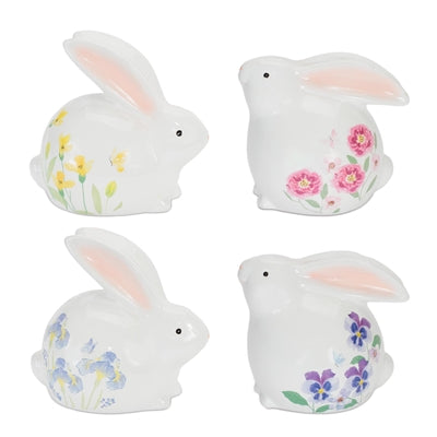 Rabbit w/Floral (4 Asst) 5"H, 5.75"H Terra Cotta