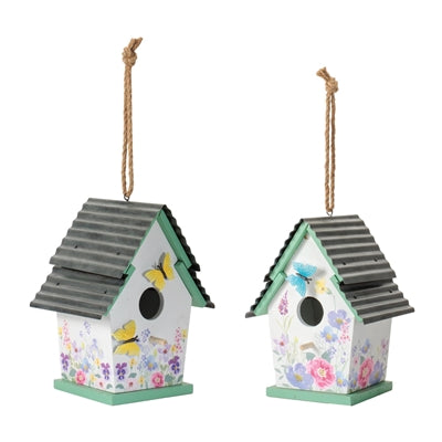 Bird House (2 Asst) 10”H Wood/Metal