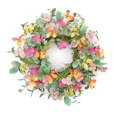 Mixed Pansy/Butterfly Wreath 24”D Polyester