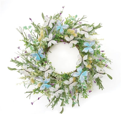 Mixed Foliage/Butterfly Wreath 24”D Polyester