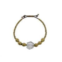 Seaglass Beaded Brass Bracelet - Grey