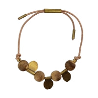 Aga Bracelet with Brass and Agarwood Beads - Natural Leather
