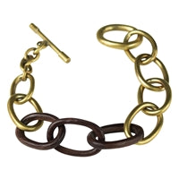 Yara Bracelet, Brass, Dark Wood Links
