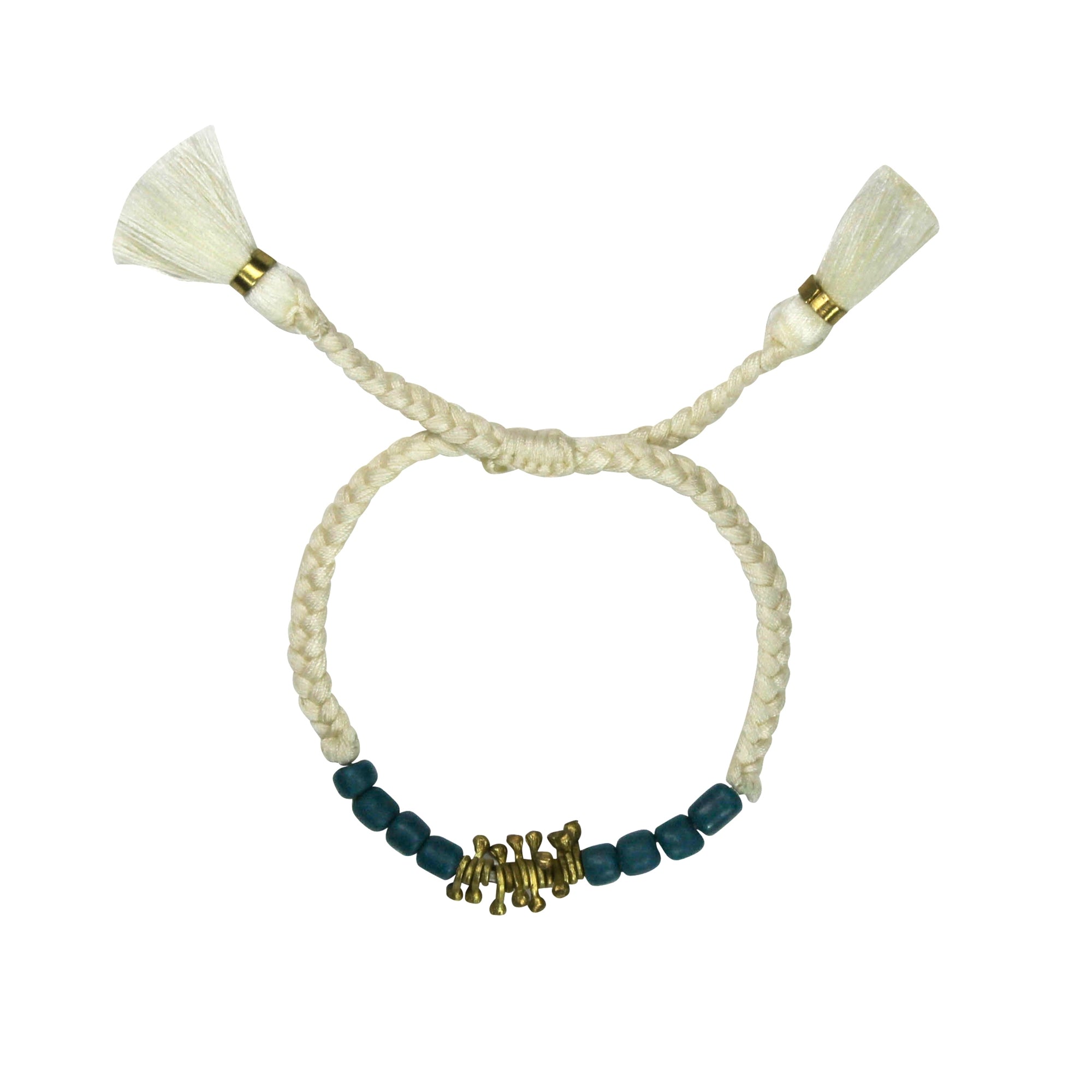 Bracelet, Brass Fringe, Blue Beads