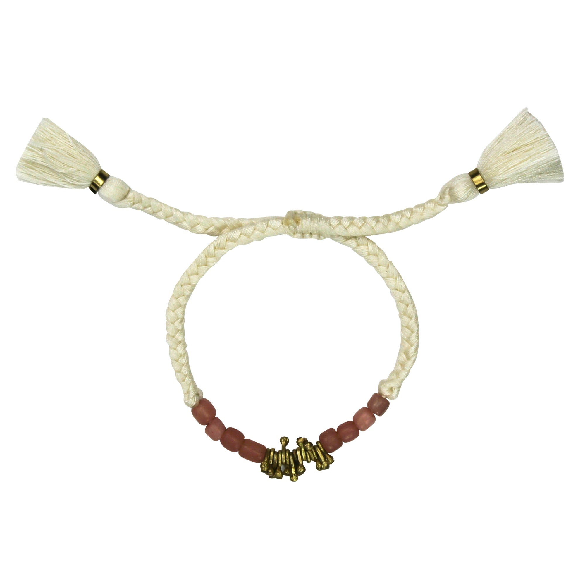 Bracelet, Brass Fringe, Pink Beads