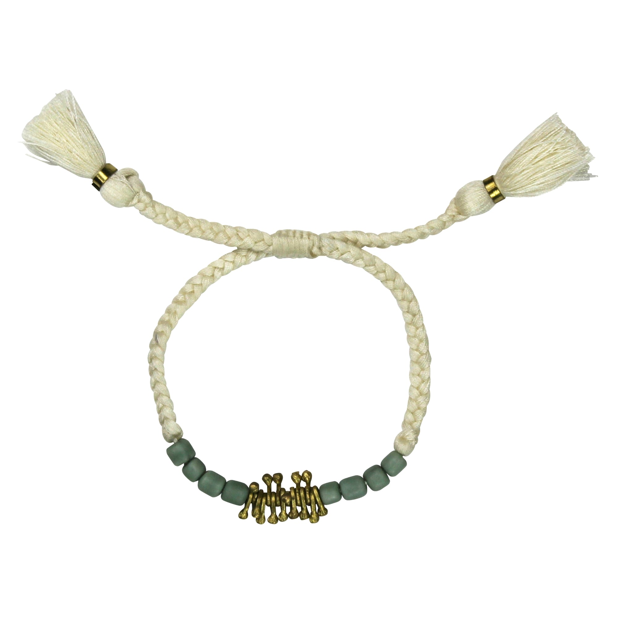Bracelet, Brass Fringe, Teal Beads