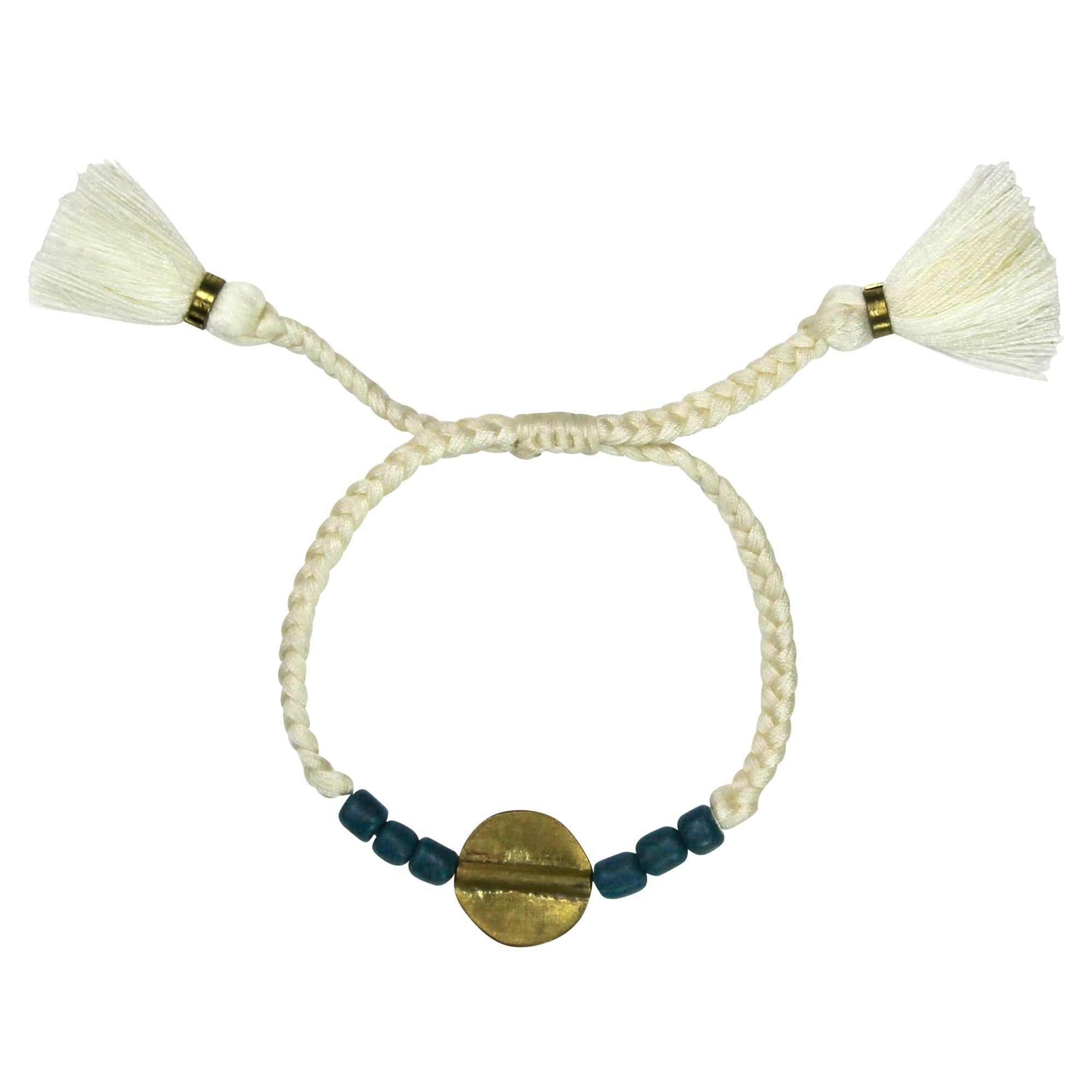 Bracelet, Brass Circle, Blue Beads