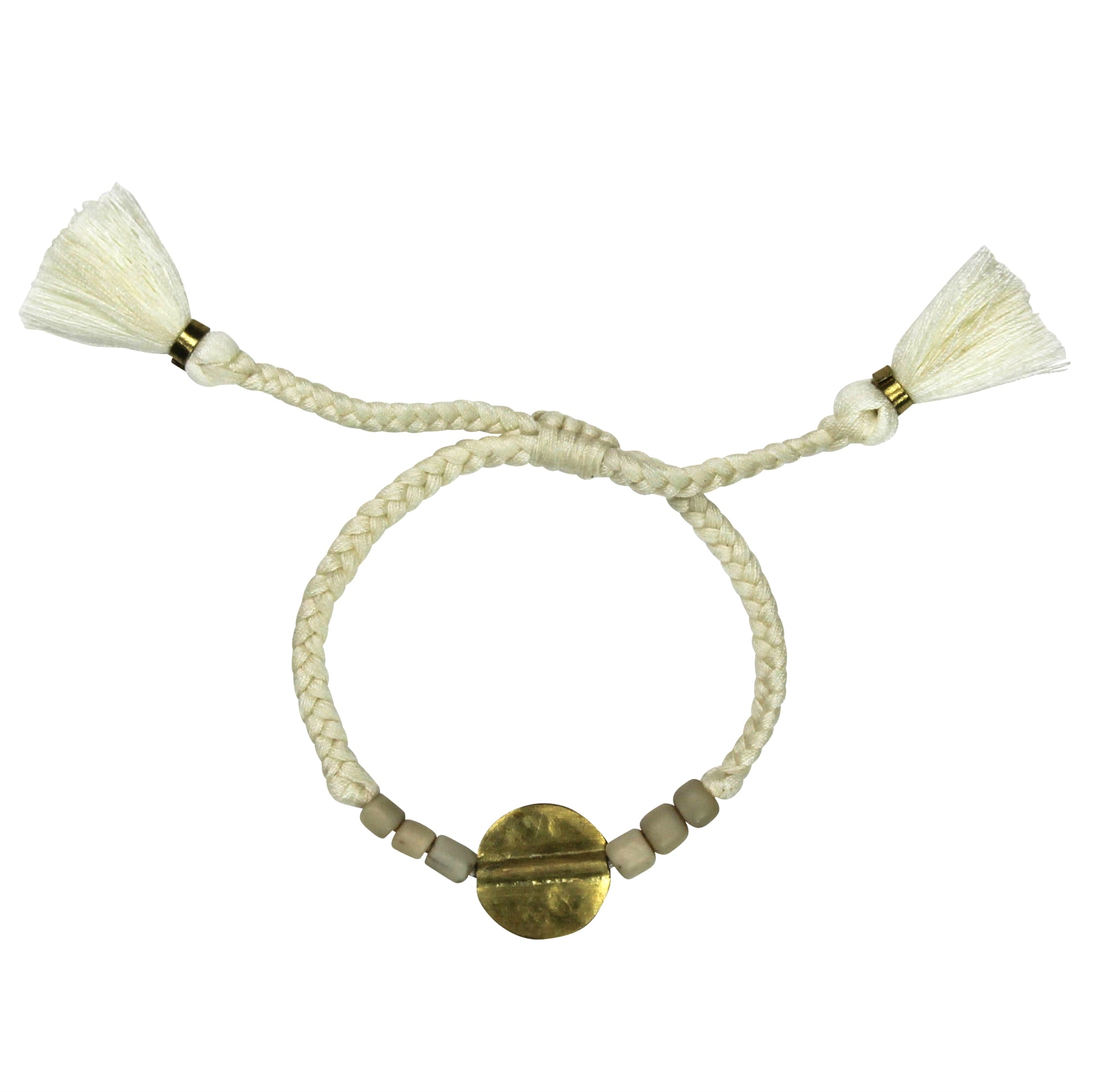 Bracelet, Brass Circle, White Beads