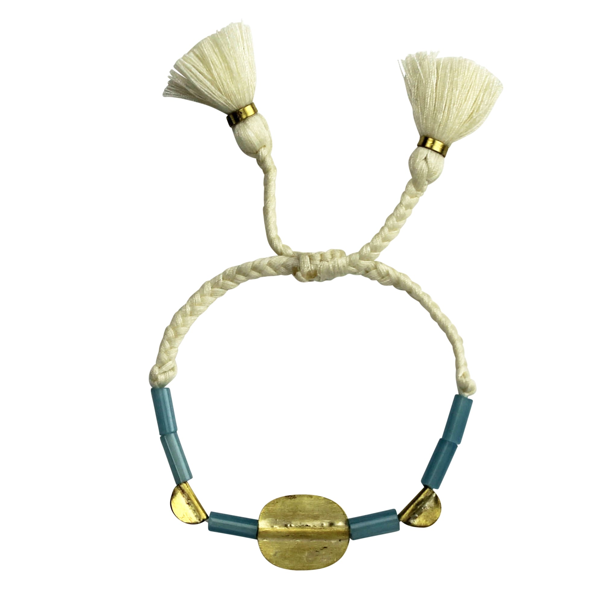 Bracelet, Brass Oval, Teal Glass Bead