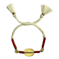 Bracelet, Brass Oval, Red Glass Bead