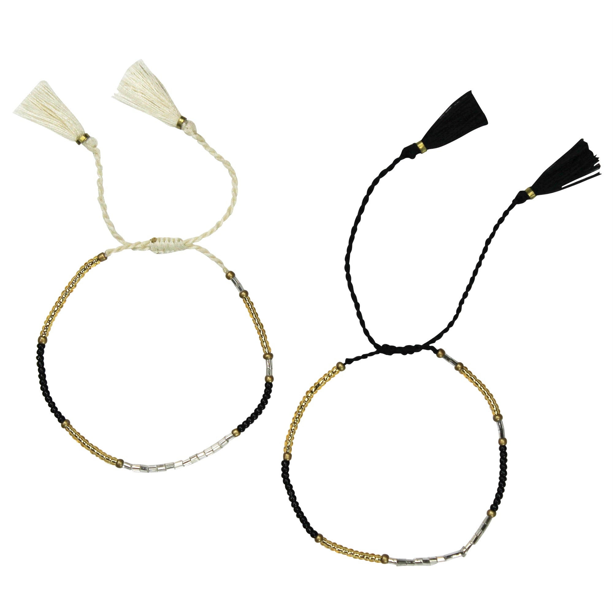 Tiny Beaded Bracelet, Black & Gold, Set/6