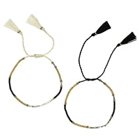 Tiny Beaded Bracelet, Black & Gold, Set/6