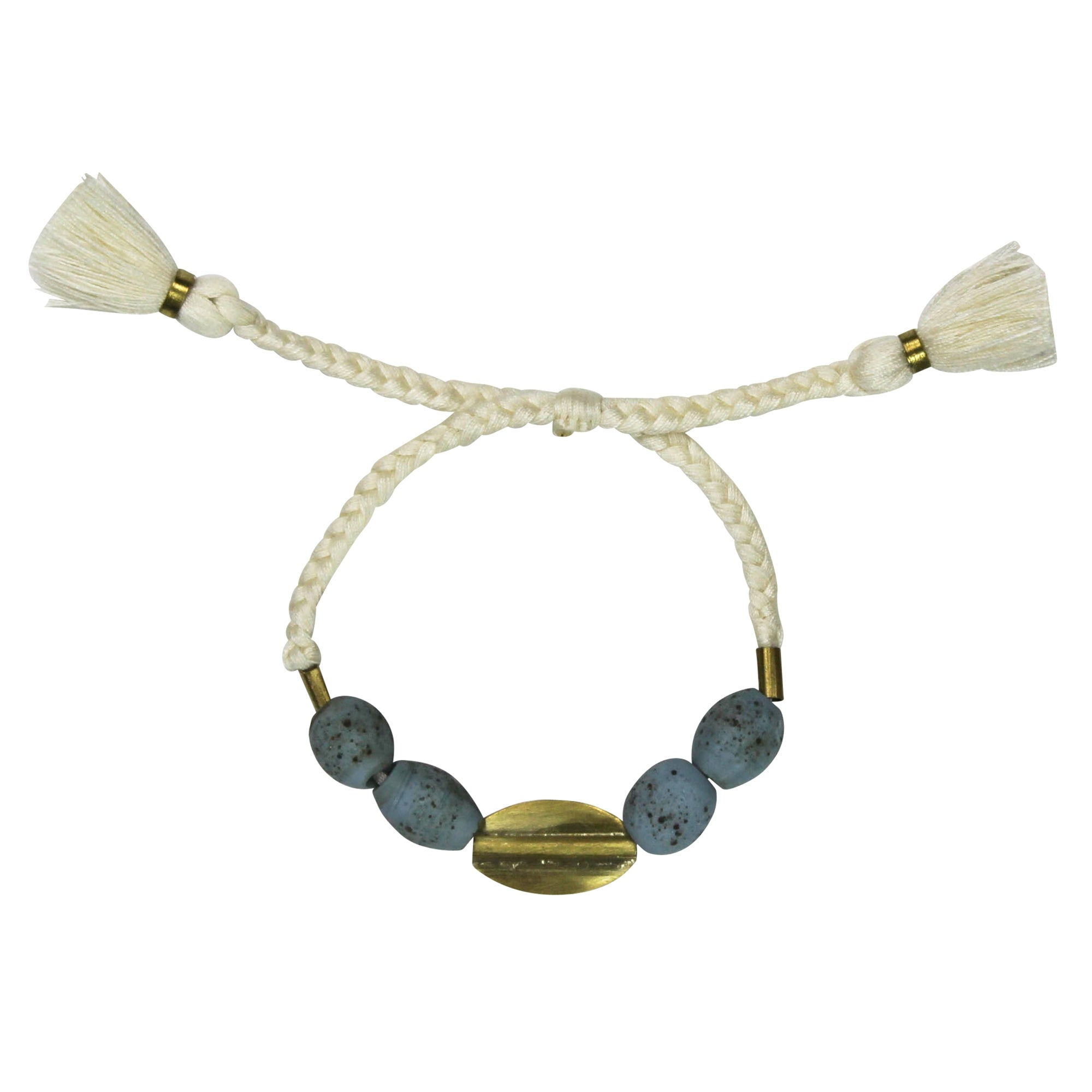 Bracelet, Brass Oval, Blue Beads