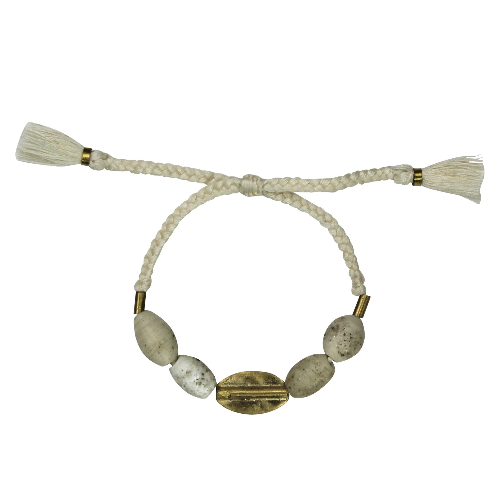 Bracelet, Brass Oval, White Beads