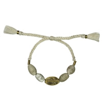 Bracelet, Brass Oval, White Beads