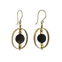 Brass Earrings with Floating Horn Bead - Dark Horn