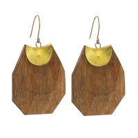 Topanga Earrings, Brass & Faceted Wood - Light Wood